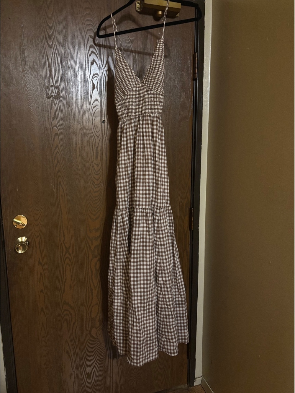 Brown Gingham Maxi Dress- Fall- Size Medium